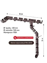Комплект водосточной системы Технониколь Оптима 120х80 мм для ската 6 м, Темно-коричневый RAL 8019