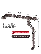 Комплект водосточной системы Технониколь Оптима 120х80 мм для ската 6 м, Коричневый RAL 8017